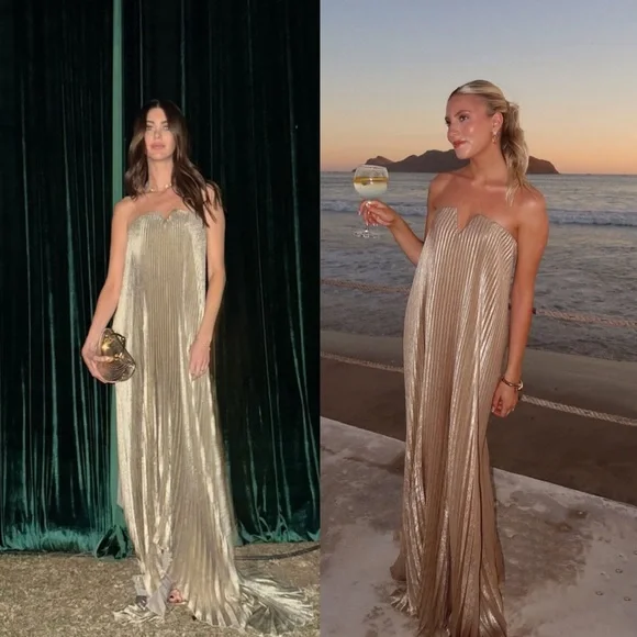 L'IDEE Black Tie Gown Maxi Dress in Gold Shimmer Size US 2 NEW! New with tags! - Picture 4 of 13